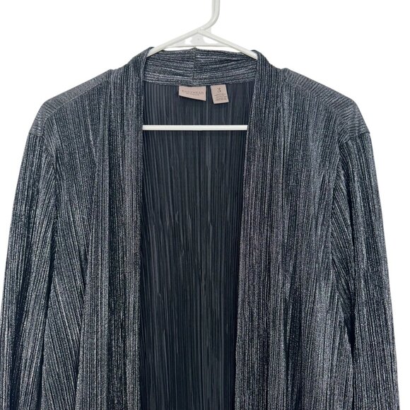 Chicos Easywear Women Silver Metallic Open-Front Cardigan Size 3 Stretch fabric - Picture 8 of 16